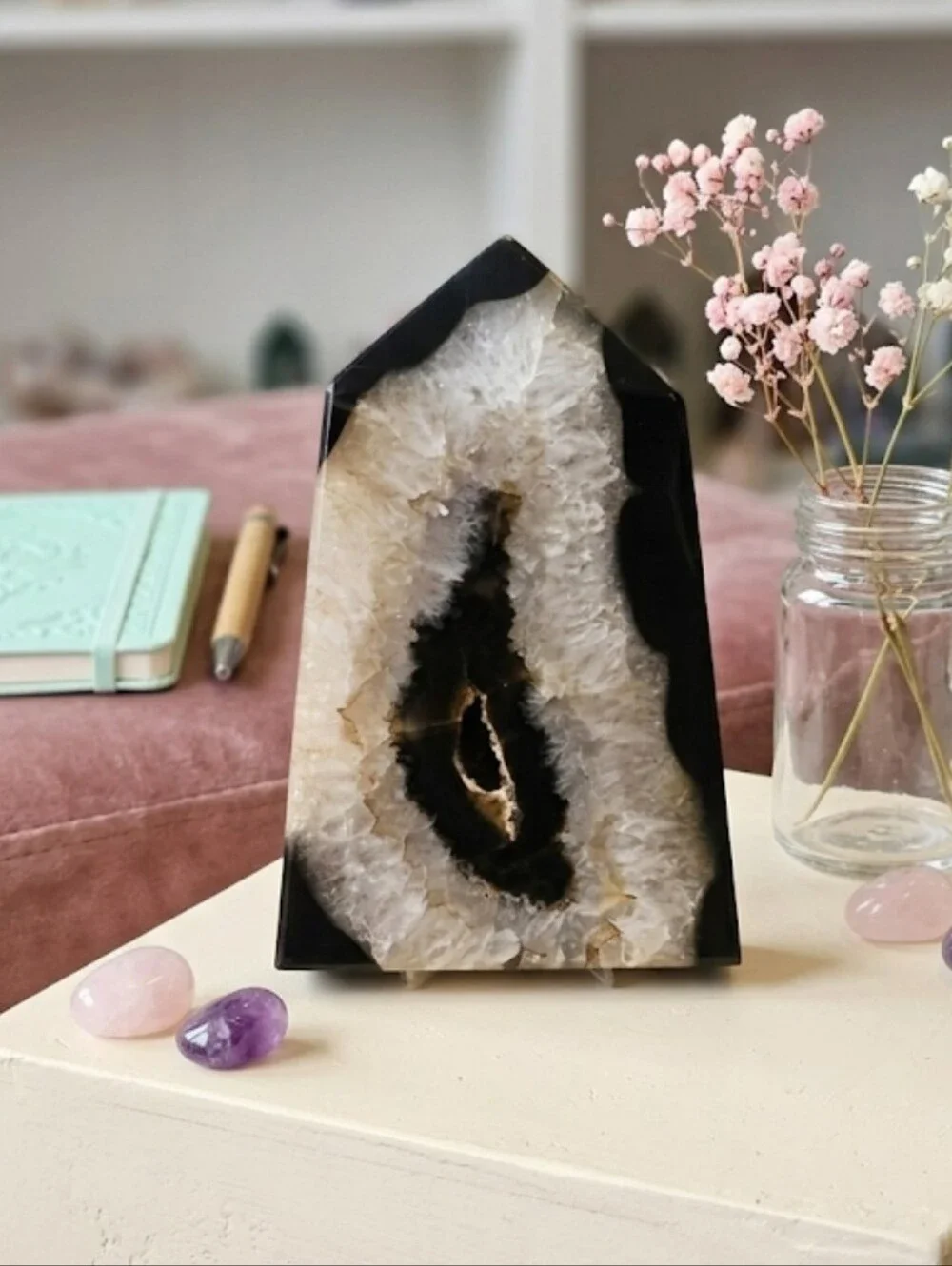 NEW High Grade Double-Sided Black Agate Chalcedony Geode Tower- OFFERS WELCOME!